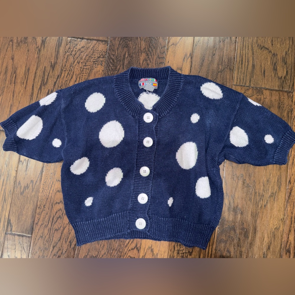 Vintage Paris Sports Club Navy Polka Dot Cardigan size Medium